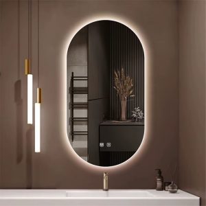 Annonce Miroir de salle de bains ovale intelligent, réflexion de haute qualité, variateur de luminosité à trois couleurs avec LED Anti-buée, miroir de bain d'hôtel