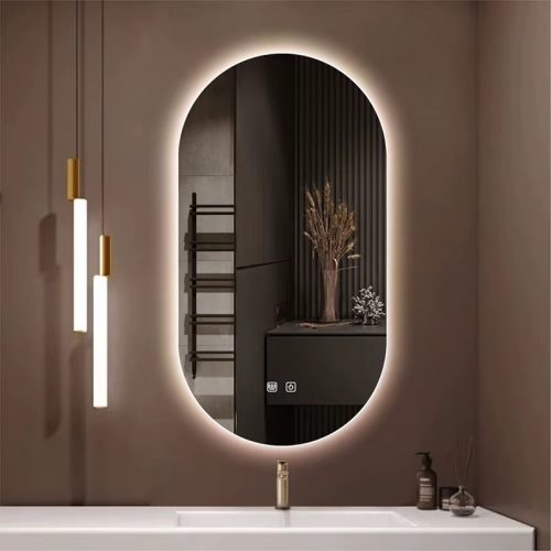 Annonce: Miroir de salle de bains ovale intelligent, réflexion de haute qualité, variateur de luminosité à trois couleurs avec LED Anti-buée, miroir de bain d'hôtel