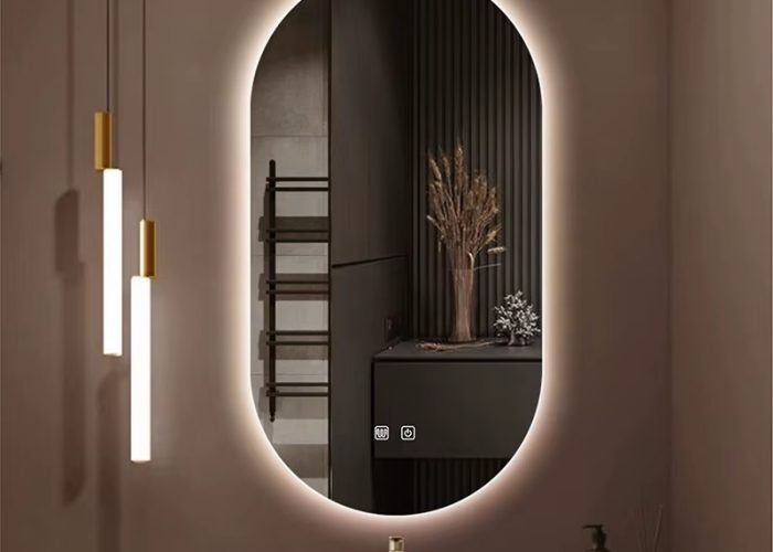 Image annonce: Miroir de salle de bains ovale intelligent, réflexion de haute qualité, variateur de luminosité à trois couleurs avec LED Anti-buée, miroir de bain d’hôtel
