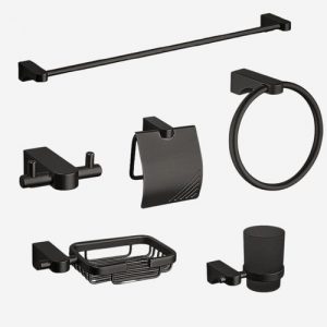 Annonce Ensemble d’accessoires de salle de bain élégant, fini noir mat et gris