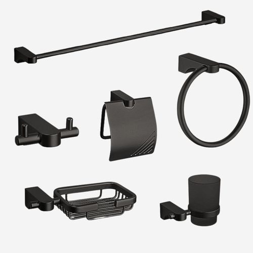 Image annonce: Ensemble d’accessoires de salle de bain élégant, fini noir mat et gris