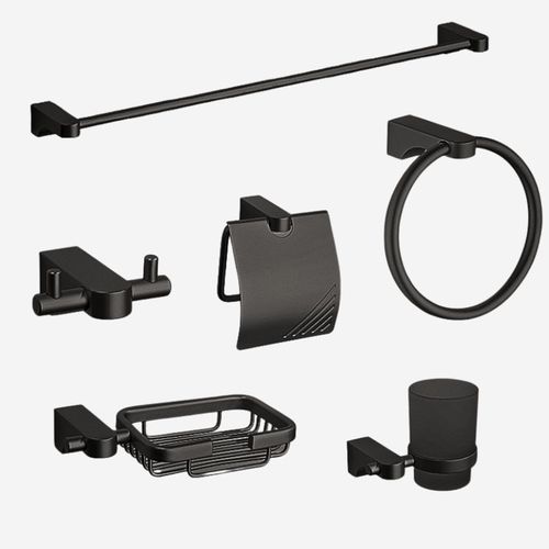 Annonce: Ensemble d’accessoires de salle de bain élégant, fini noir mat et gris