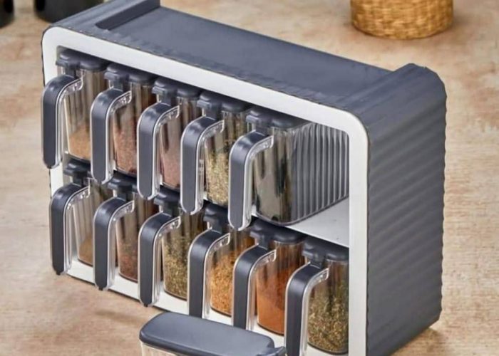 Image annonce: منظم التوابل و القطني  مكون من 12 وعاء مع 12 ملعقة خاص بكل وعاء