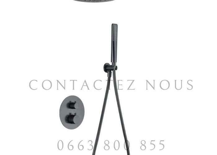 Image annonce: Douche Thermostatique Encastrée Noir Gun Metal – Pomme de Tête