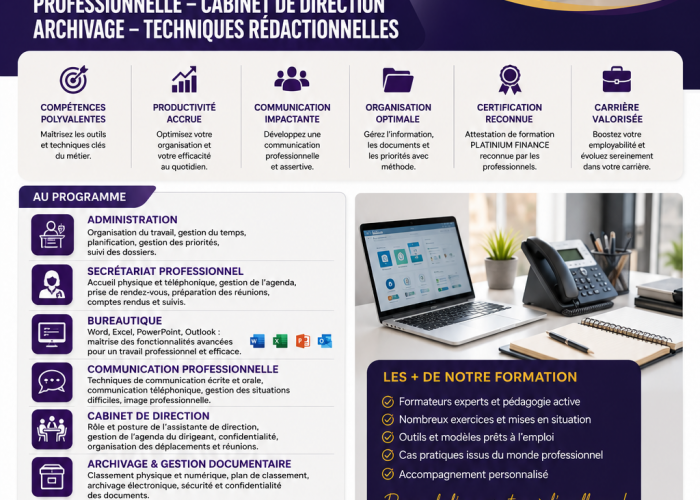 Image annonce: FORMATION ADMINISTRATION- SECRETARIAT-BUREAUTIQUE -COMMUNICATION PROFESSIONNELLE-CABINET DE DIRECTION-ARCHIVAGE-TECHNIQUES REDACTIONNELLES