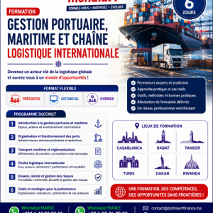 Annonce GESTION PORTUAIRE- DOUANES-TRANSIT-DECLARANT EN DOUANE-GESTION MARITIME-CHAÎNE LOGISTIQUE INTERNATIONALE