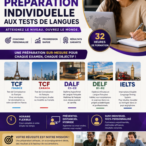 Annonce: PREPARATION INDIVIDUELLE AUX TESTS DE LANGUES TCF CANADA - TCF FRANCE - DALF – DELF- IELTS