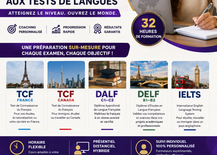 Image annonce: PREPARATION INDIVIDUELLE AUX TESTS DE LANGUES TCF CANADA – TCF FRANCE – DALF – DELF- IELTS