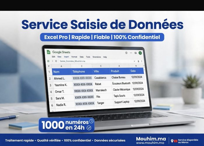 Image annonce: Saisie de Données Excel Rapide et Professionnelle – 1000 numéros en 24h